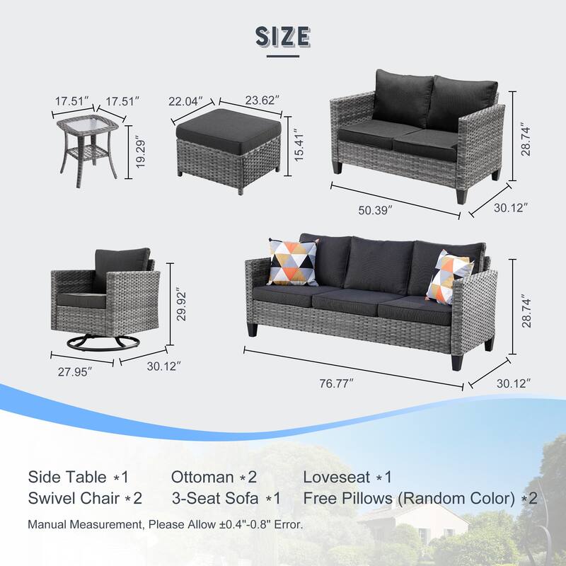 OVIOS 7-piece Wicker Sectional Sofa Swivel Rocking Chair Set