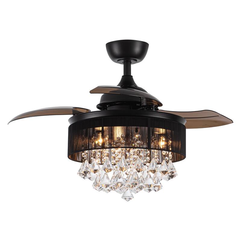36" Modern Crystal Chandelier 3-Blade Ceiling Fan with Remote