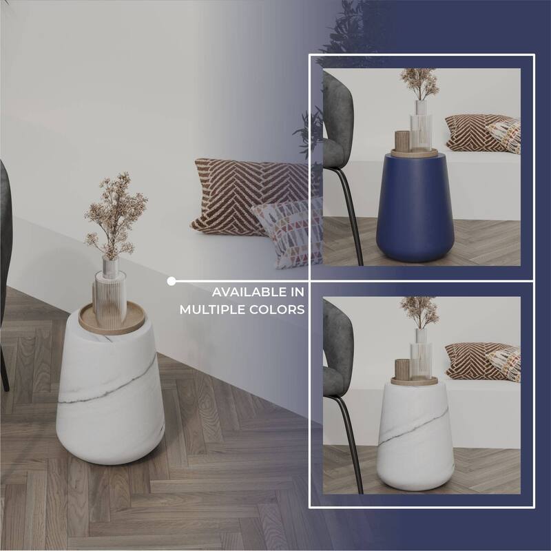 14" Round Side Table in Fiberstone with Tapered Base Design Glint Collection