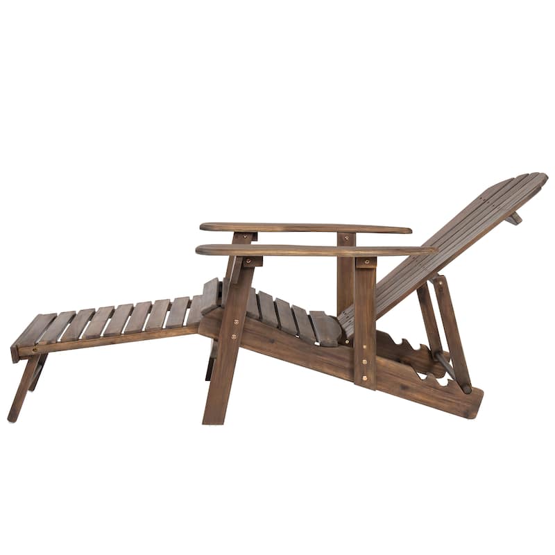Rustic Outdoor Acacia Wood Foldable Adirondack Chairs with Expandable Footrest