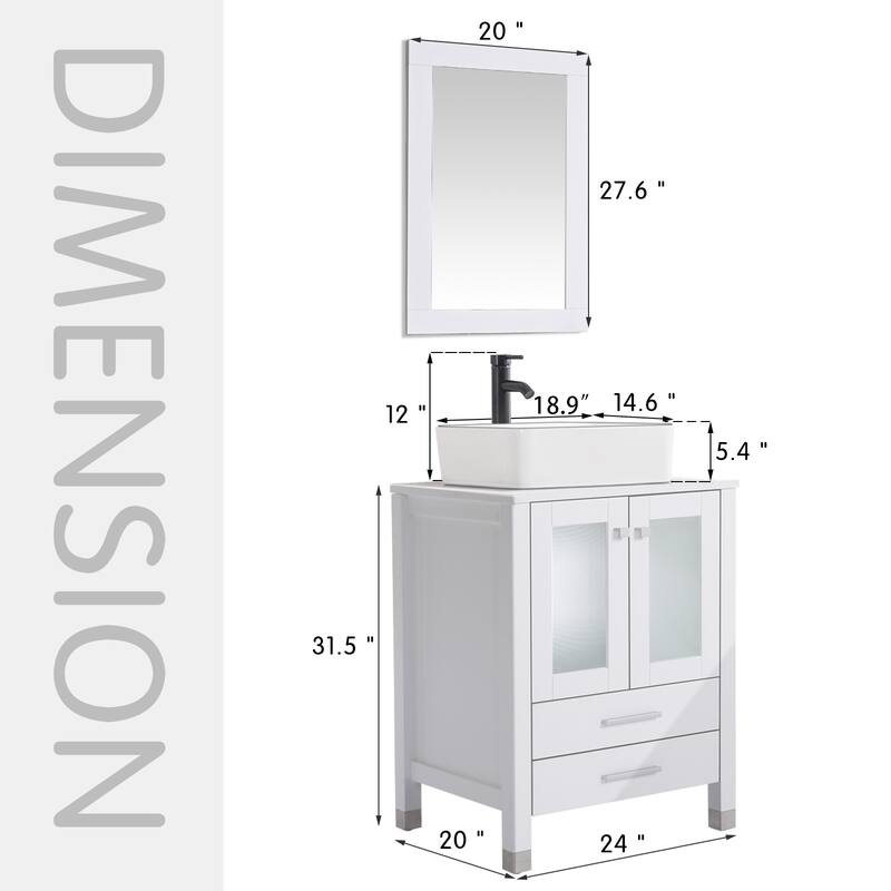 24" Bathroom Vanity with Sink Set Storage Cabinet Combo