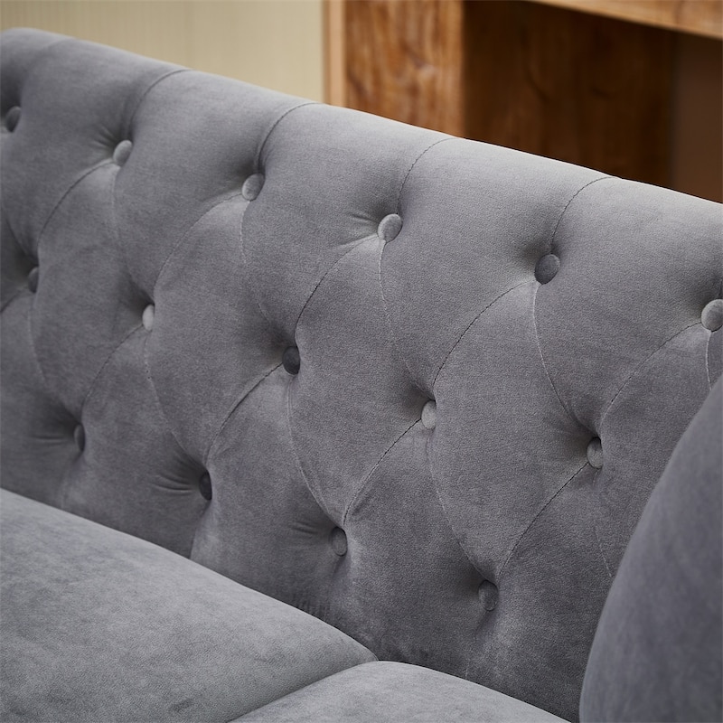 5-Seater Velvet L-Shaped Sectional Sofa with 3 Pillows and Wood Frame