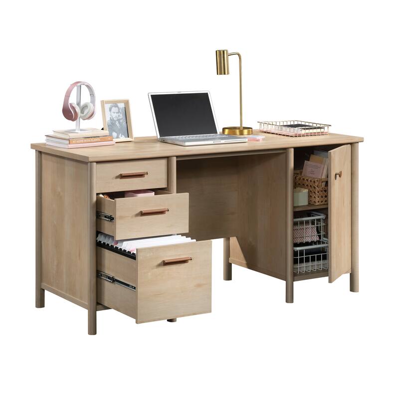 Engineered Wood Transitional Computer Desk with Generous Work Surface, Brown
