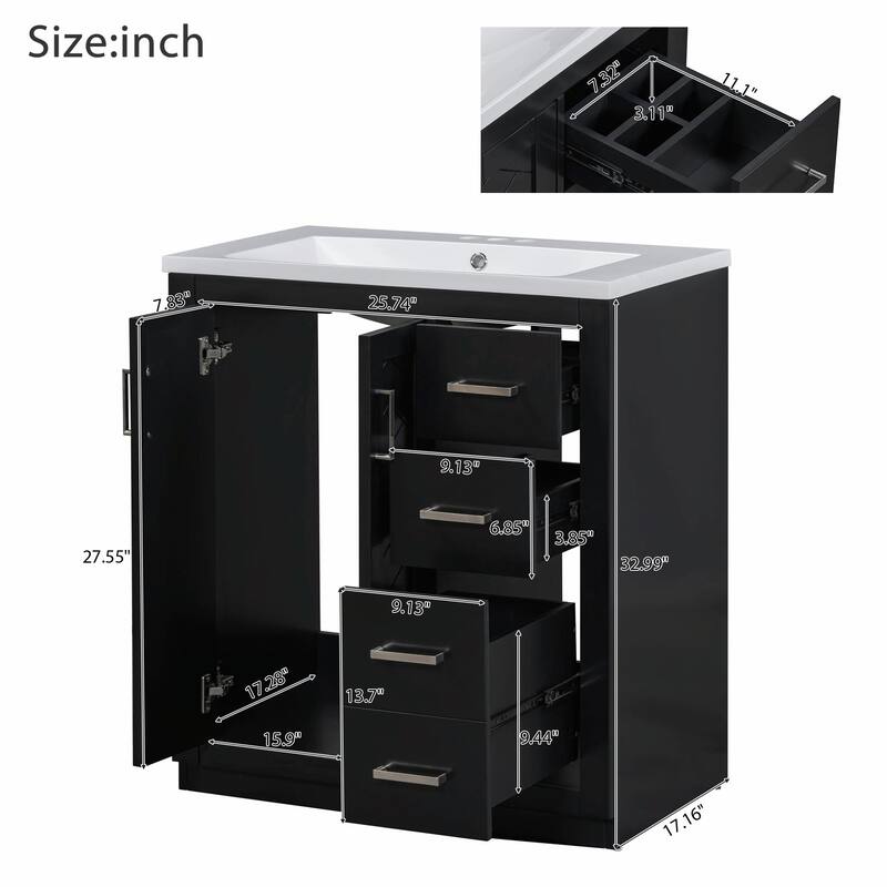 30'' Bathroom Vanity with Resin Sink