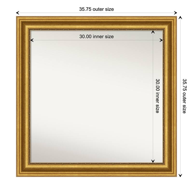 Parlor Gold Framed Non-Beveled Custom Wall Mirror, Bathroom Vanity Mirror - Outer Size: 35.75 x 35.75