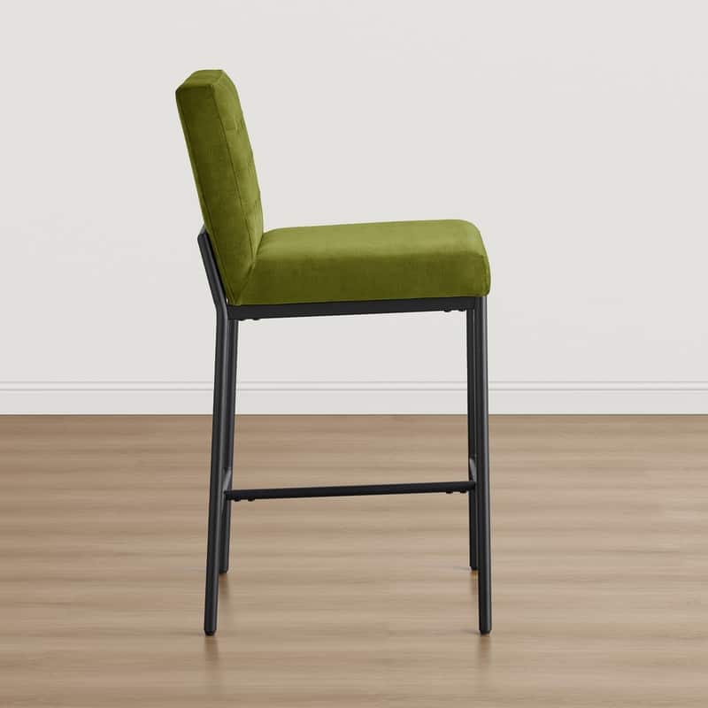 Spruce & Spring Velvet Tufted Counter Bar Stool with Metal Frame