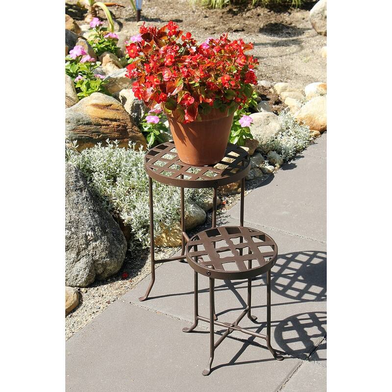 Achla Designs Small Round Table Flowers Plant Stand, 12 Inch Tall, Roman Bronze Powder Coat Finish