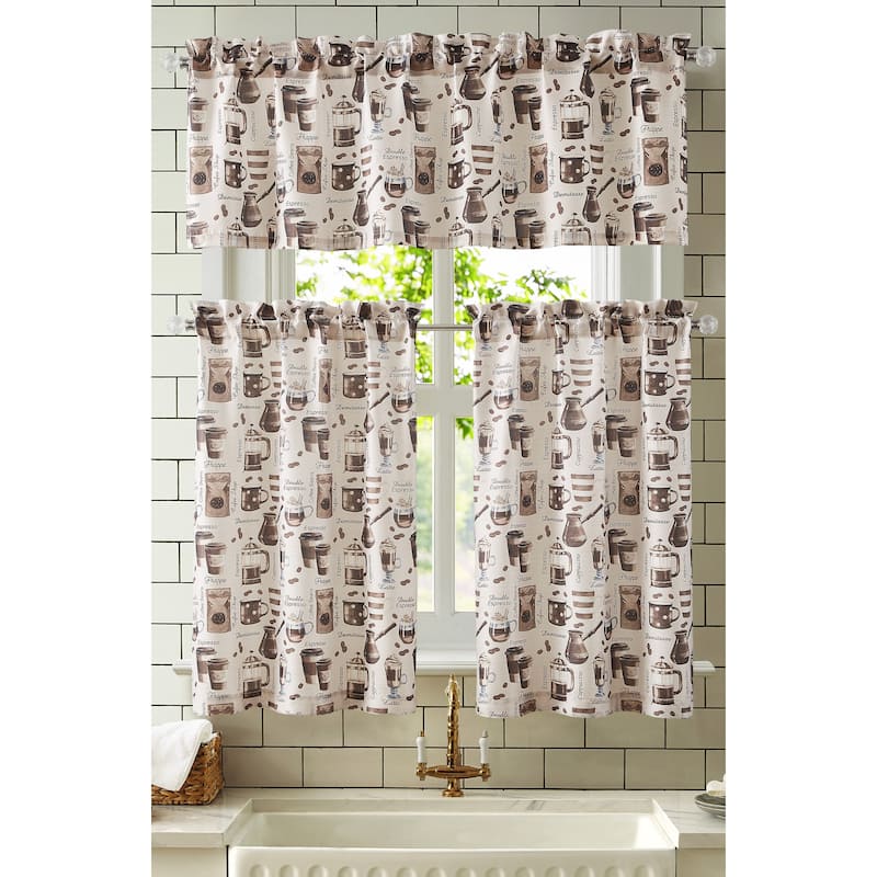 Latte Espresso Tribeca Textured Kitchen Curtain with Valance & Tiers