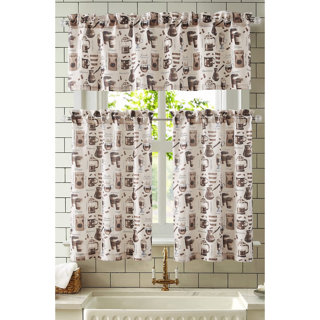 Latte Espresso Tribeca Textured Kitchen Curtain with Valance & Tiers