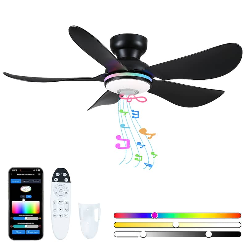 36/46 inches RGB Flush Mount Ceiling Fan with Light and Remote - 46 Inches
