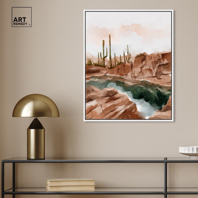 Art Remedy Hot Springs In June Framed Landscape 1 Piece Canvas Wall Art Watercolor Style