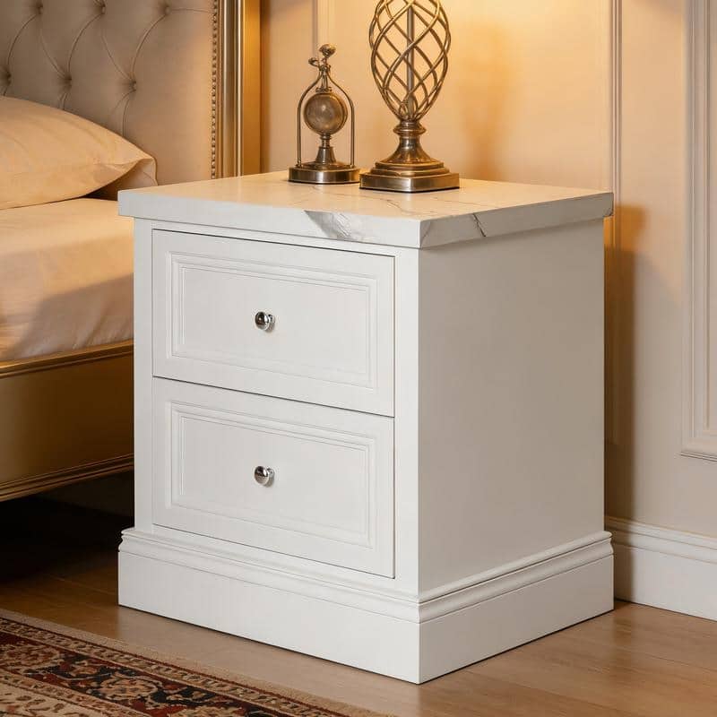 2-Drawer Nightstand with Faux Marble Top