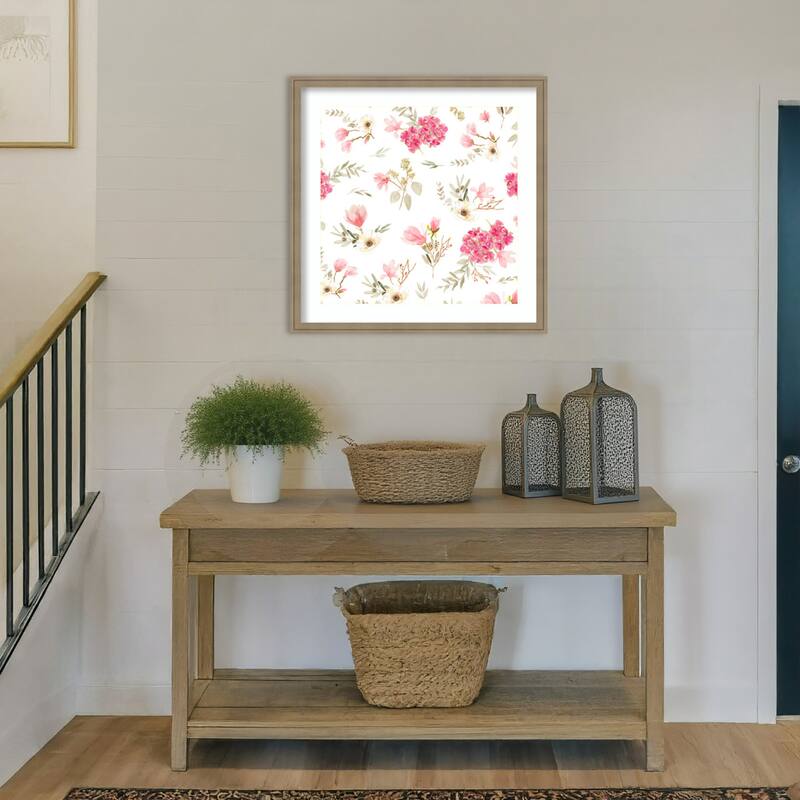 Floral Bouquets Pattern Light Pink by Anis Illustration Wood Framed Wall Art Print