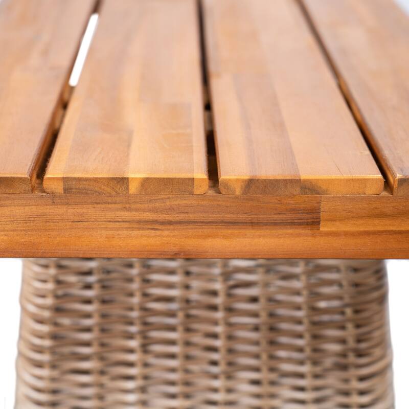 Outdoor 1pcs Acacia Wood Bench, Teak Finish+ Grey Wicker