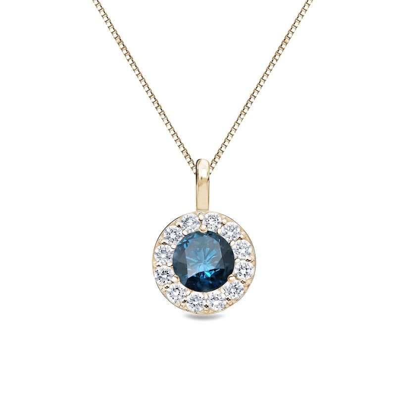 Auriya 2/5ctw Round Blue Diamond Halo Necklace 14k Gold (I1-I2) - Yellow