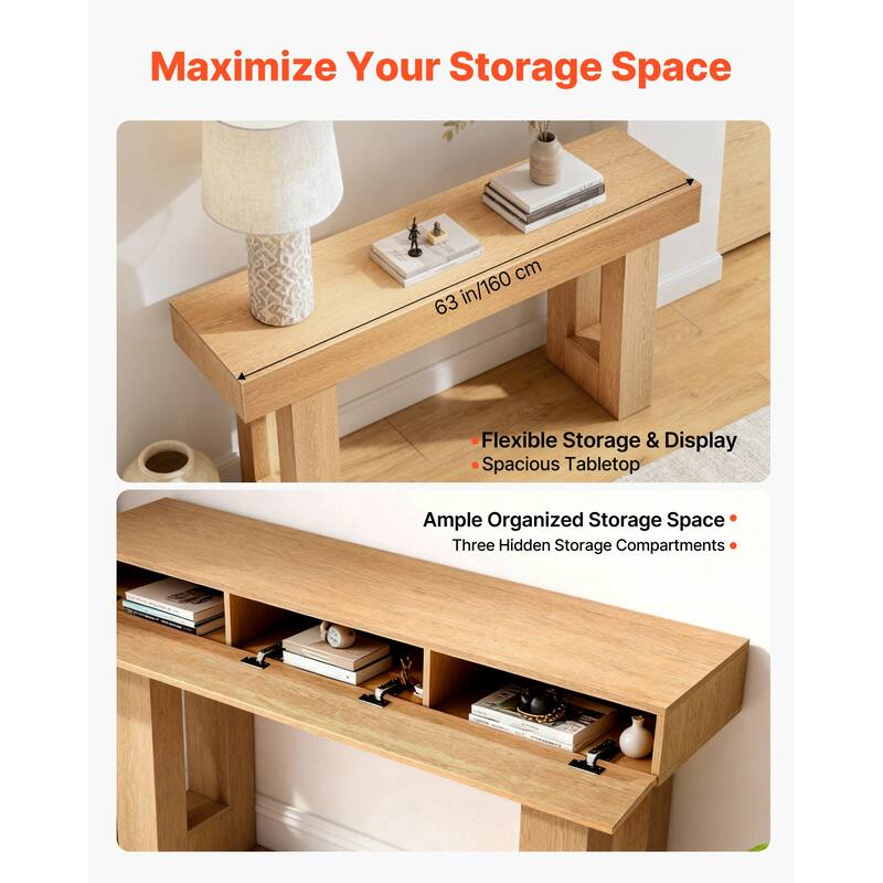 63 in Console Table, Farmhouse Desk Behind the Couch, Wooden Rectangle Entrance Desk, Narrow Long Sofa Table Accent Stand