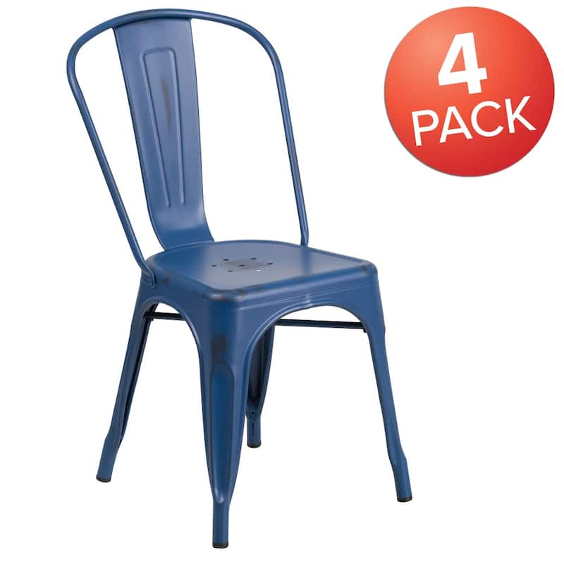 Distressed Metal Indoor-Outdoor Stackable Chair - Kitchen Furniture