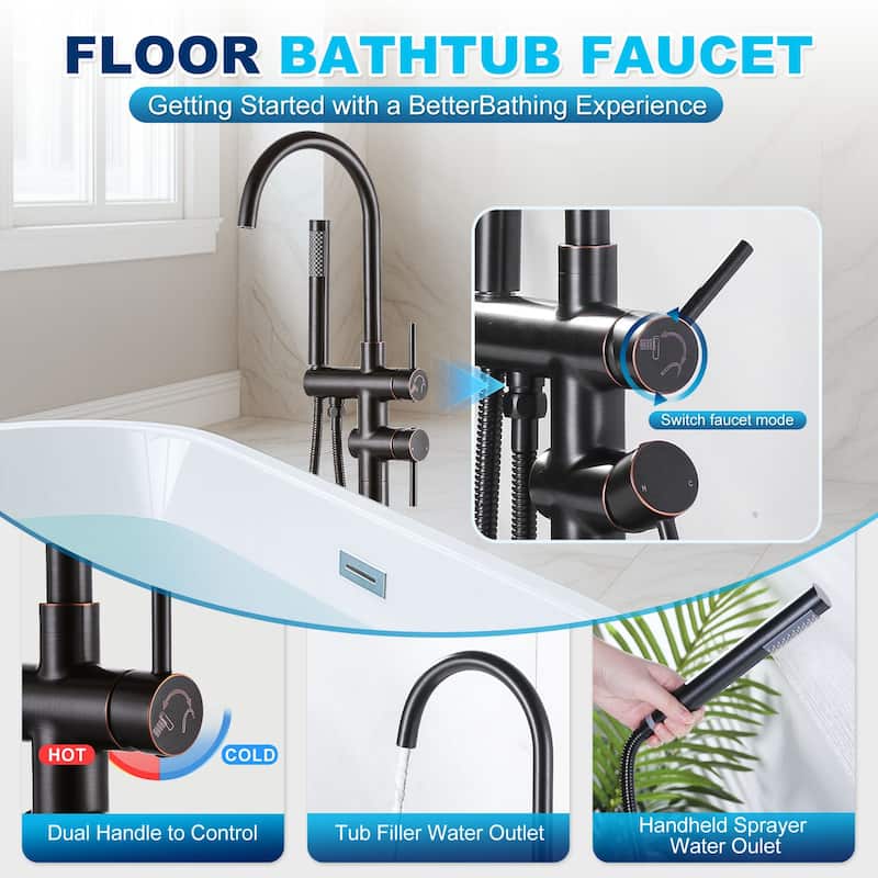 WOWOW Double Handle Freestanding Tub Faucet with Handheld Shower