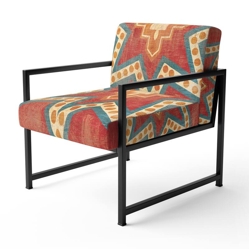 Designart "Moroccan Orange Tiles Collage I" Upholstered Bohemian Chic Accent Chair - Arm Chair