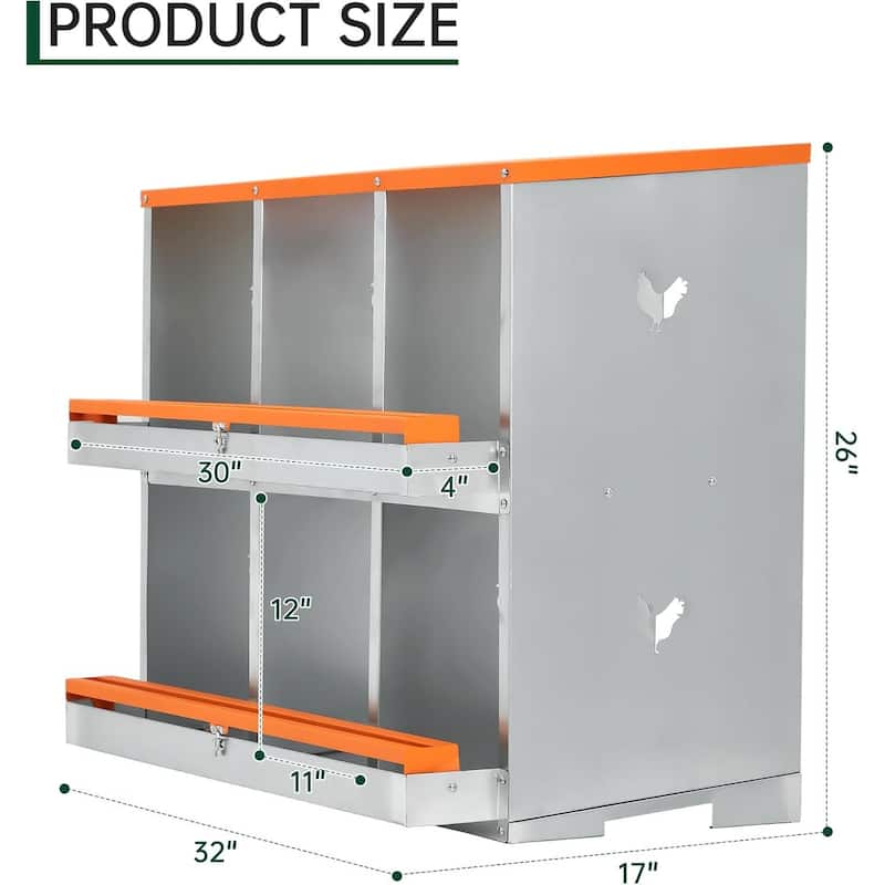Wall-Mount or Free-Standing Metal Chicken Nesting Box for Hens, Orange