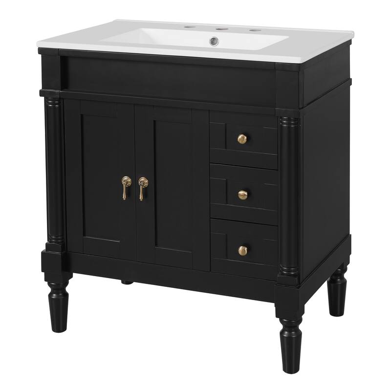 GDFStudio - Mia Modern 30" Bathroom Vanity with Ceramic Sink, Soft-Close Drawers & Adjustable Shelf
