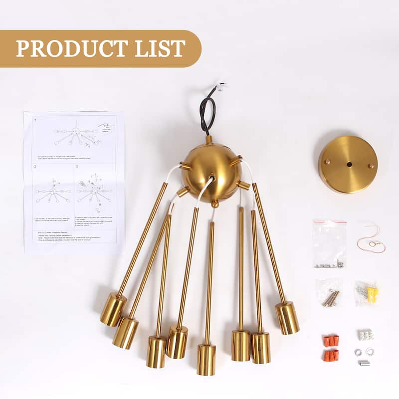 8-Light Mid Century Modern Linear Sputnik Chandelier for Bedroom Living Room Dining Room Kitchen Foyer - N/A