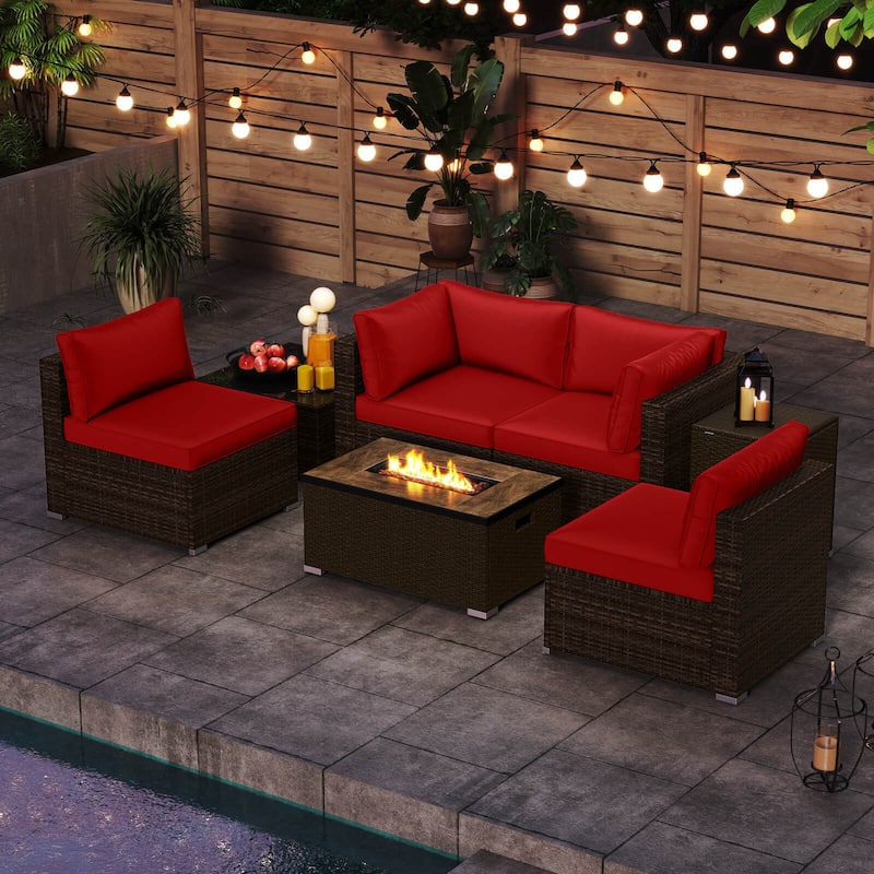 Costway 7 Pieces Outdoor Furniture Set with 32" Fire Pit Table and - See Details