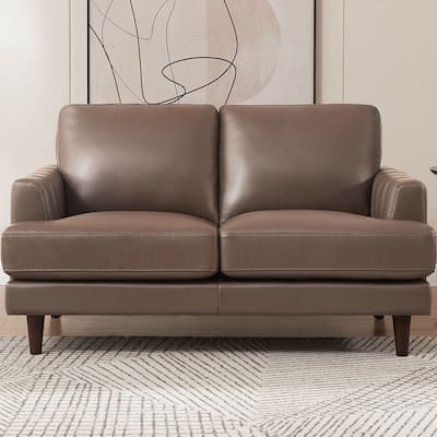 Ivy Living Cassia Top Grain Leather Loveseat with Feather Memory Foam and Springs