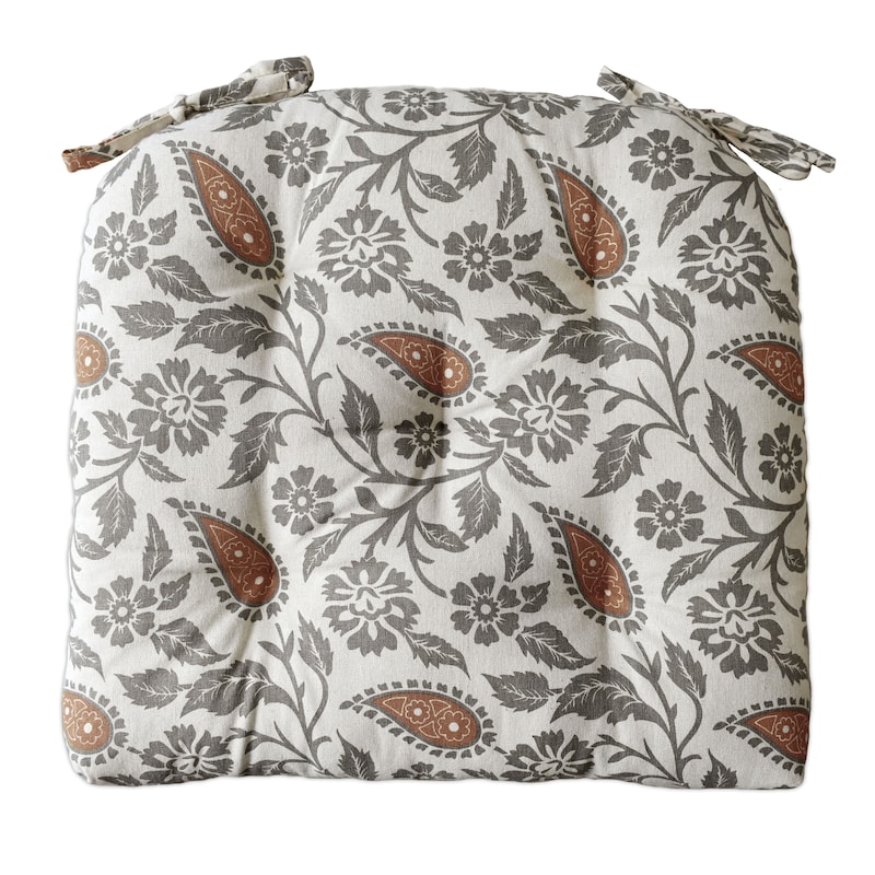 Handmade Floral Cotton Dinning Chair Seat Cushions Pads 16’’x16’’ Thick Tufted With Ties - Brown