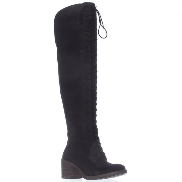 Lucky Brand Riddick Lace Up Over The Knee Boots, Black