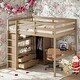 preview thumbnail 17 of 28, Wood Kids Full Size Loft Bed with Desk and Large Storage Space