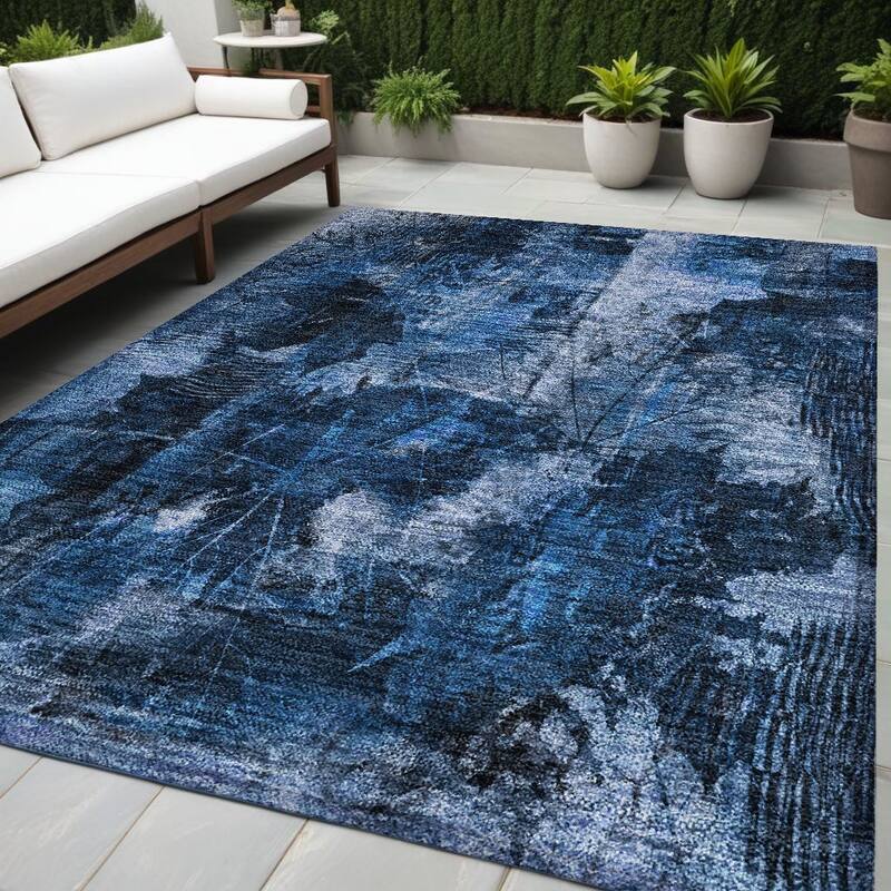 Rax Garden-Inspired Weather Resistant Versatile Elegance Outdoor Rug - 5' X 8' - Blue
