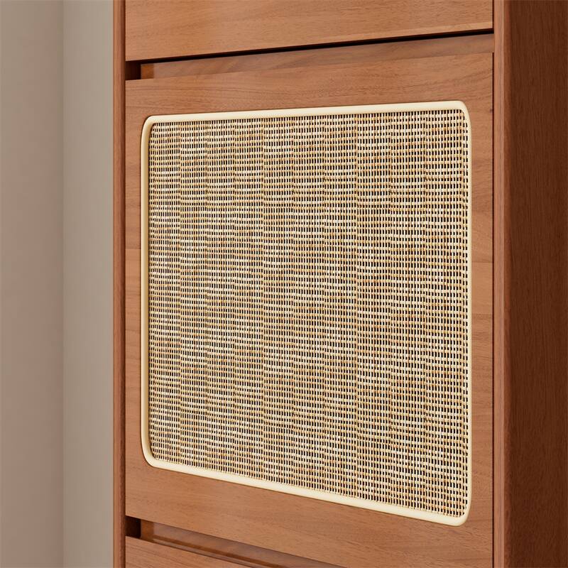 Free Standing Rattan Shoe Rack with 3 Flip Drawers