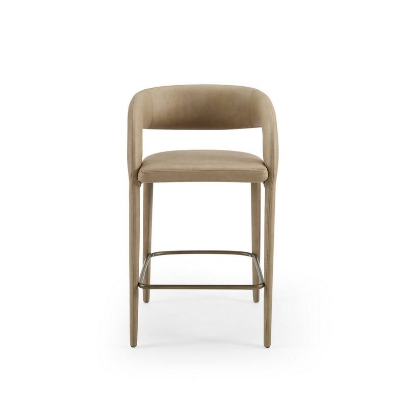 Cid Taya 26 Inch Counter Stool Chair, Tapered Legs, Tan Faux Leather