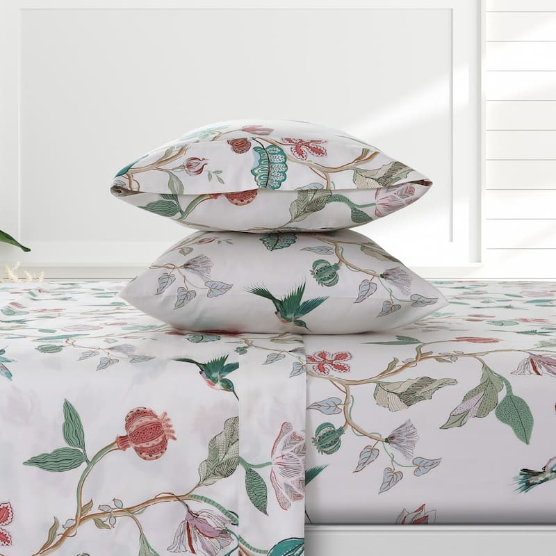 Azores Home Organic Cotton Sateen 300 Thread Count Deep Pocket Sheet Set - Cristina Multi - Twin
