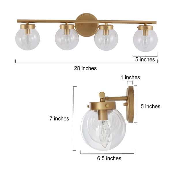 dimension image slide 0 of 3, Cionar Mid-century Modern Gold Bathroom Vanity Light Globe Wall Sconce with Clear Glass Shades
