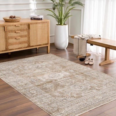 Hauteloom Yamir Hallway, Kitchen Machine Washable Patio Outdoor Runner Rug - Dark Brown, Sage Green - 2'7" x 7'3"