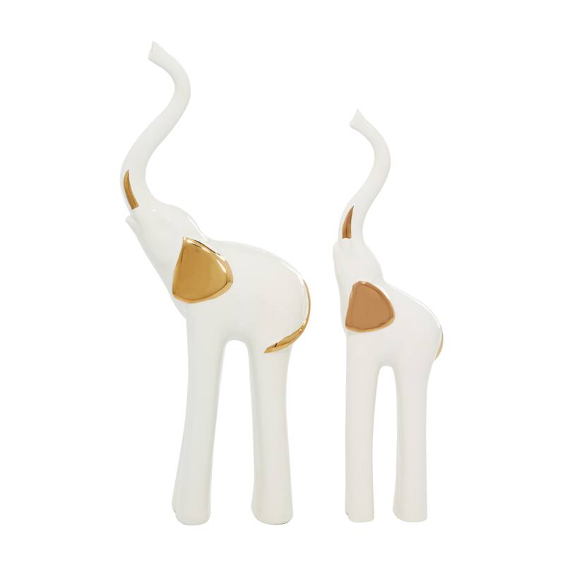 Gold Porcelain Ceramic Elephant Decorative Sculpture (Set of 2)