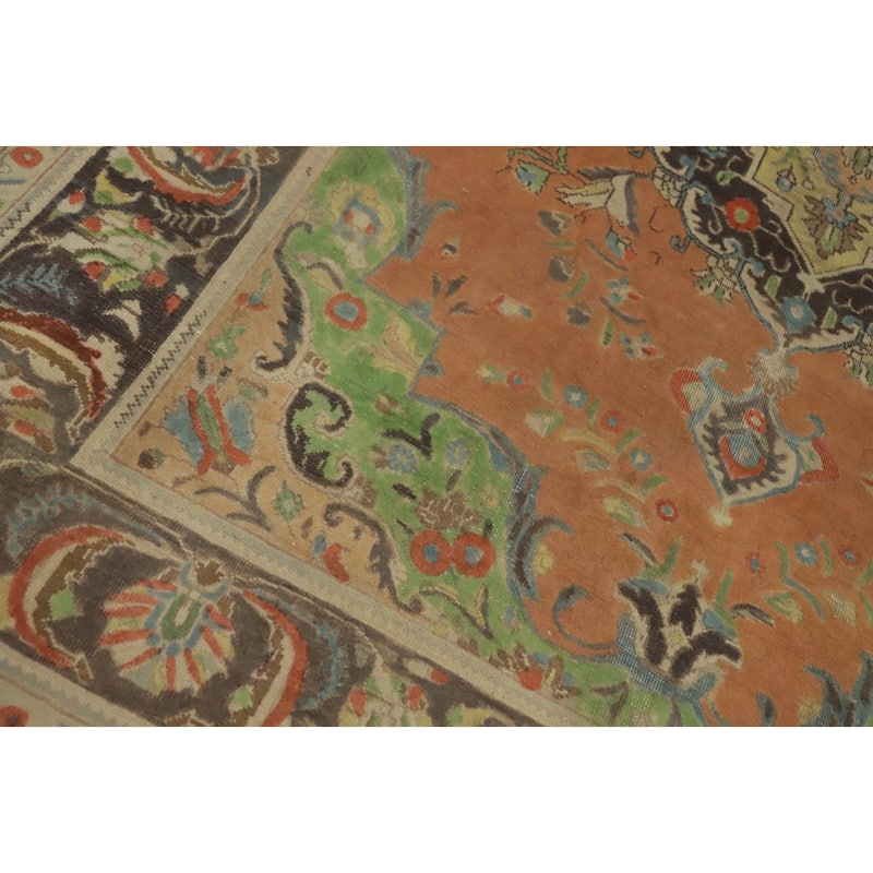 Hand Knotted Oriental 100% Wool Carpet Traditional Floral Oranges & Rust Tabriz Area Rug - 9' 0'' X 6' 5''