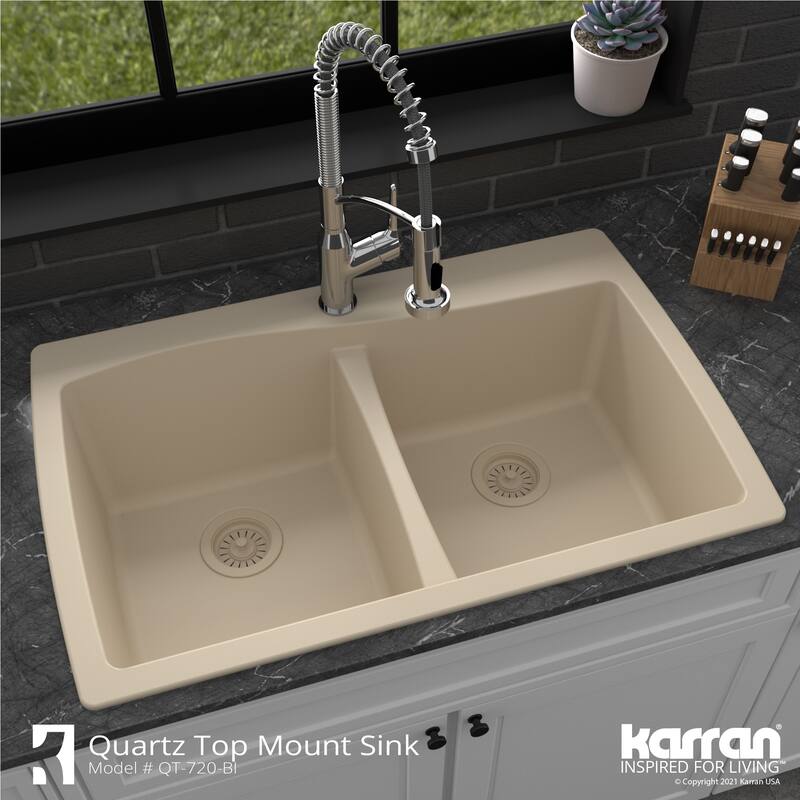 Karran Drop-In Quartz 50/50 Double Bowl Kitchen Sink