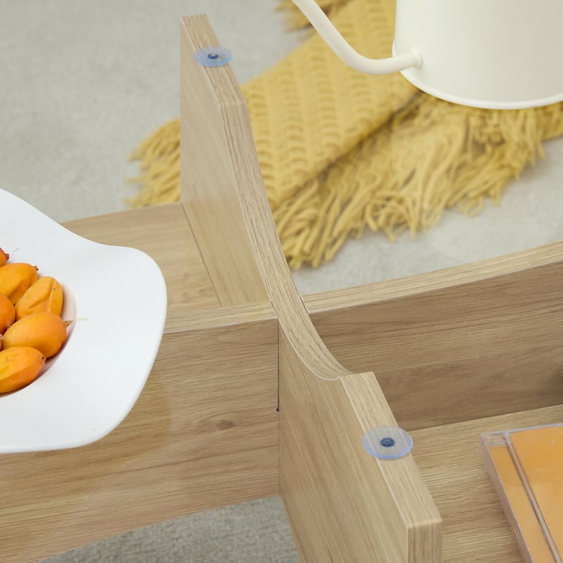 GDFStudio Elowen Tempered Glass Coffee Table with Wood Legs and Multi-Functional Design