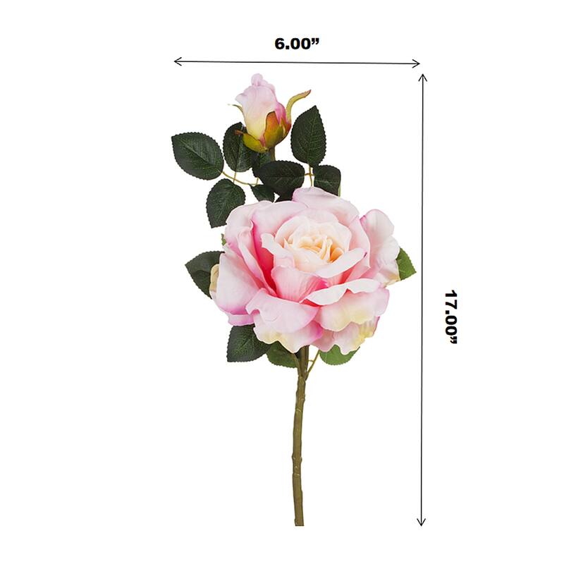 Enova Home 17" Tall Artificial Silk Open Roses Stem Fake Flowers Spray for Home Wedding Party Decoration