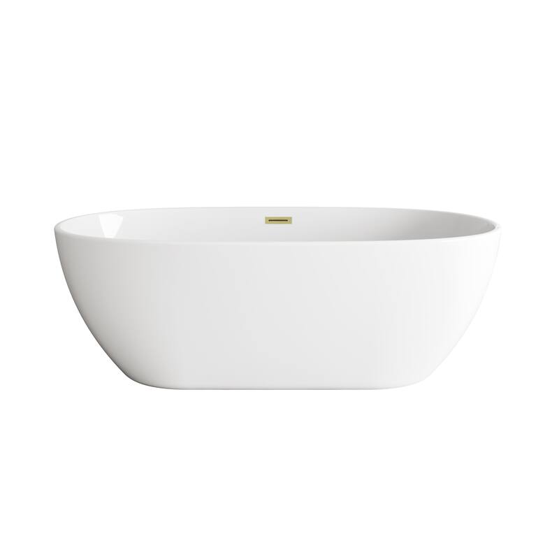 Adler Soaking Bathtub in Glossy White - Glossy White with Brushed Gold Trim - 67"