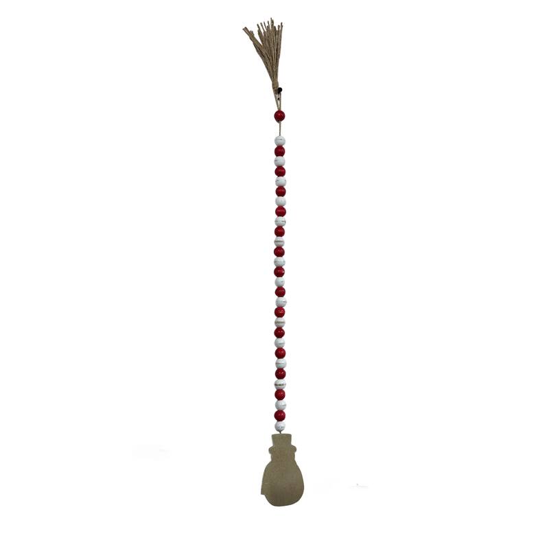 Snowman Winter Decor Wood Bead Garland with Tassels, Farmhouse Garland