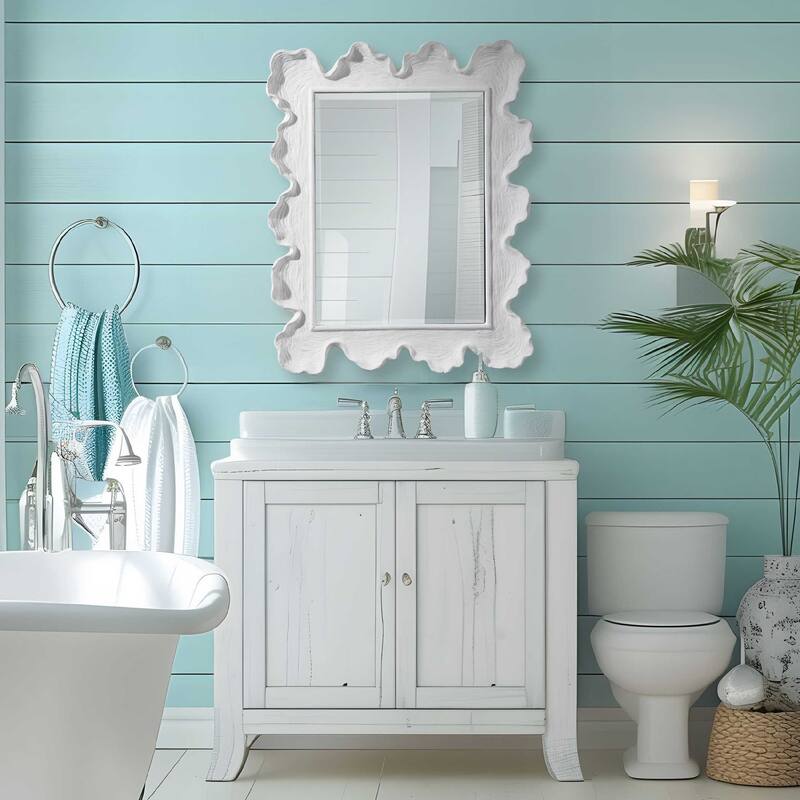 sea coral beveled rectangular wall mirror 34" white and clear