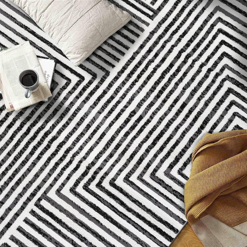Cream Black Modern Maze Stylish and Durable Area Rug