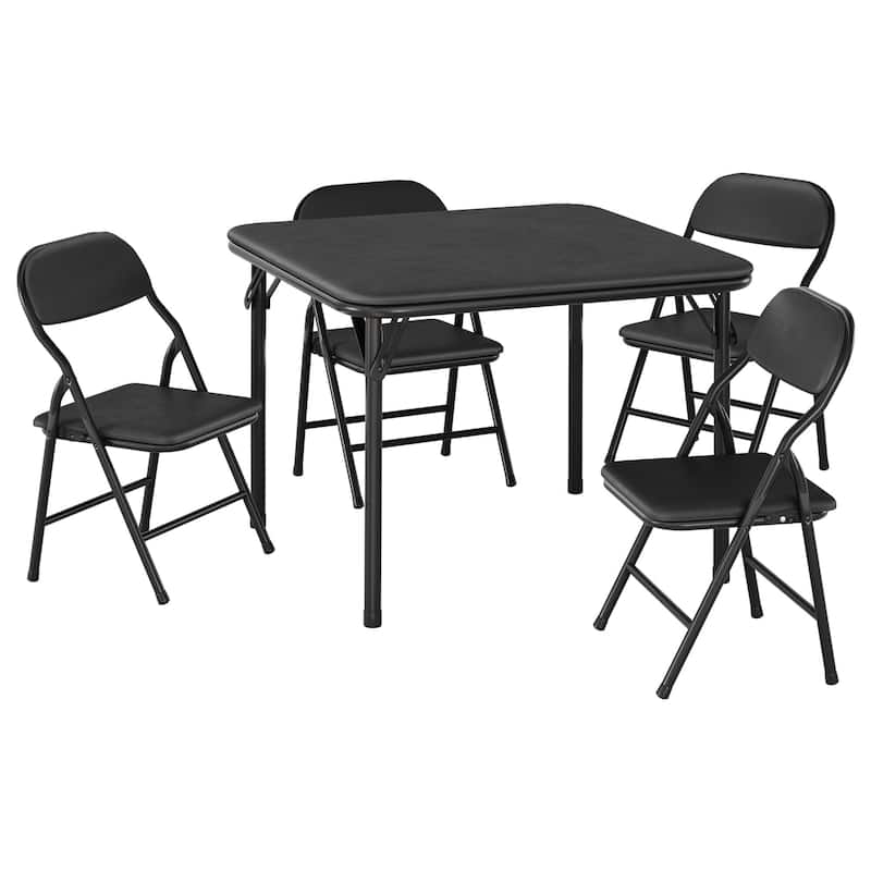 3/5-Piece Kids Folding Table and Chairs Set, Toddlers Children's Activity Table and Chairs Set - Black - 4-Piece