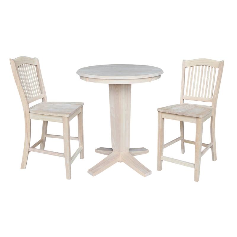 30 in Round Top Counter Height Dining Table with 2 Stools in Unfinished