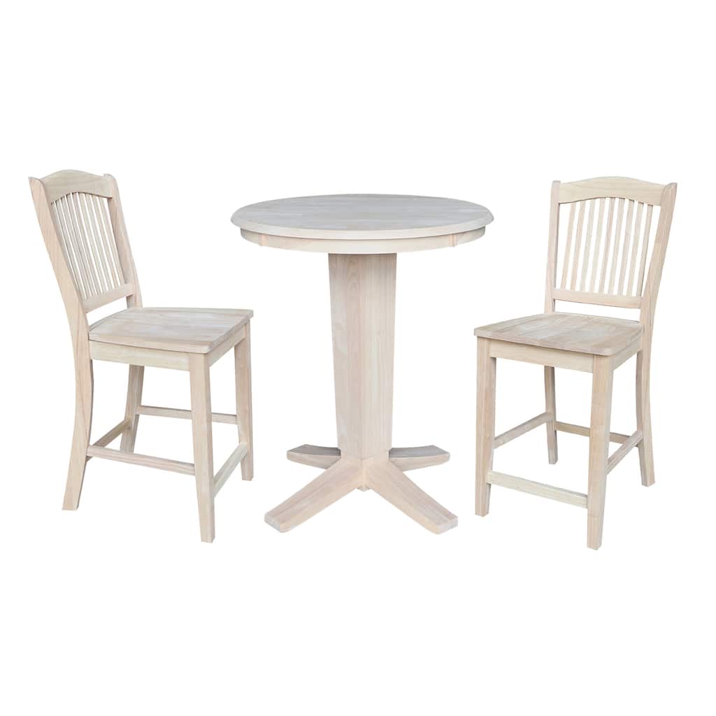 30 in Round Top Counter Height Dining Table with 2 Stools in Unfinished