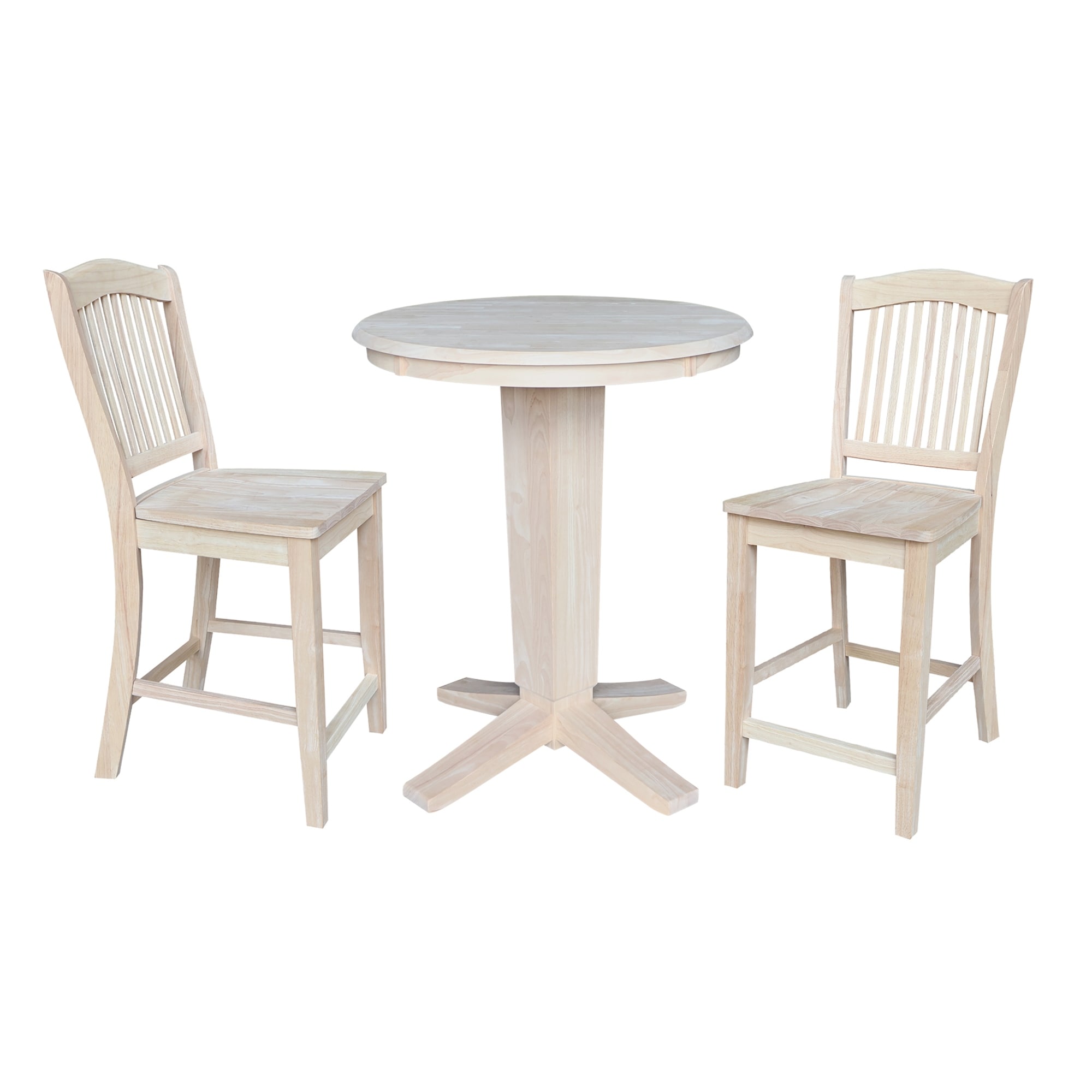 30 in Round Top Counter Height Dining Table with 2 Stools in Unfinished
